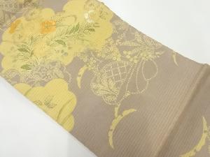 アンティーク　絽雲に秋草模様刺繍丸帯（材料）